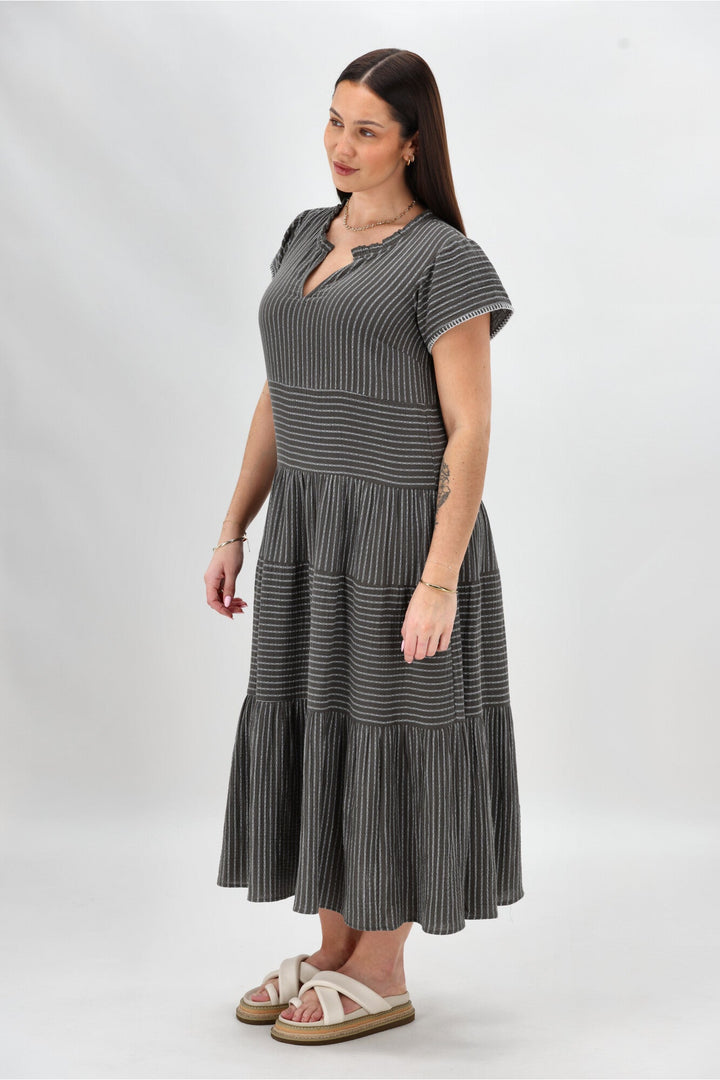 Sunday Boho Josie Dress Khaki Stripe