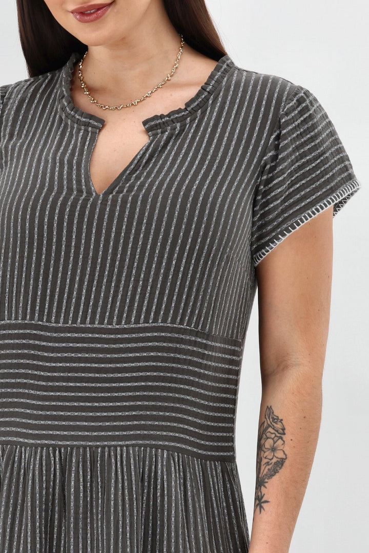 Sunday Boho Josie Dress Khaki Stripe