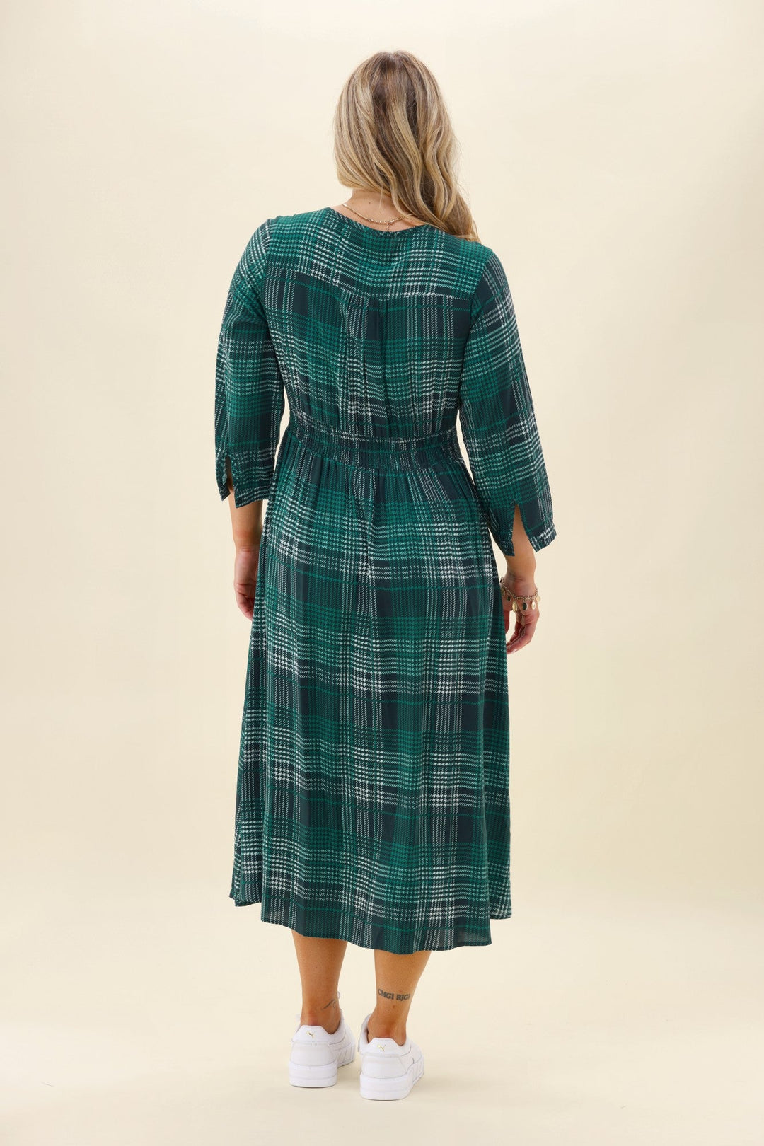 Sunday Boho Kathy Midi Dress Green Gingham