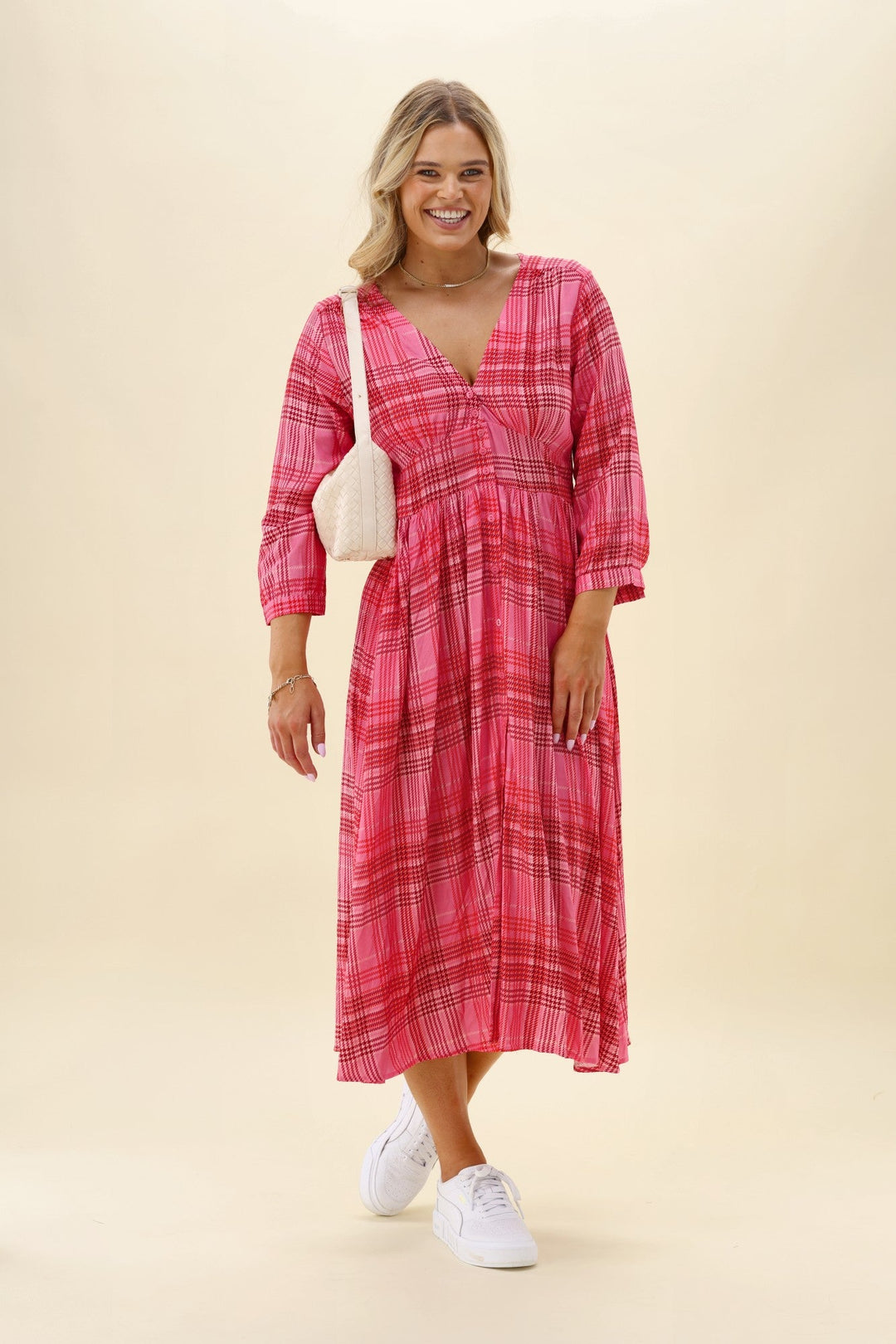 Sunday Boho Kathy Midi Dress Pink Gingham