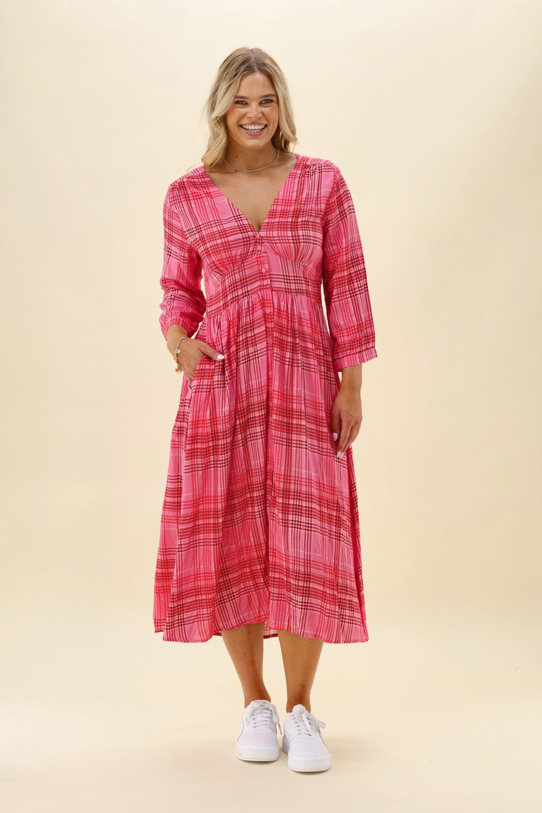 Sunday Boho Kathy Midi Dress Pink Gingham