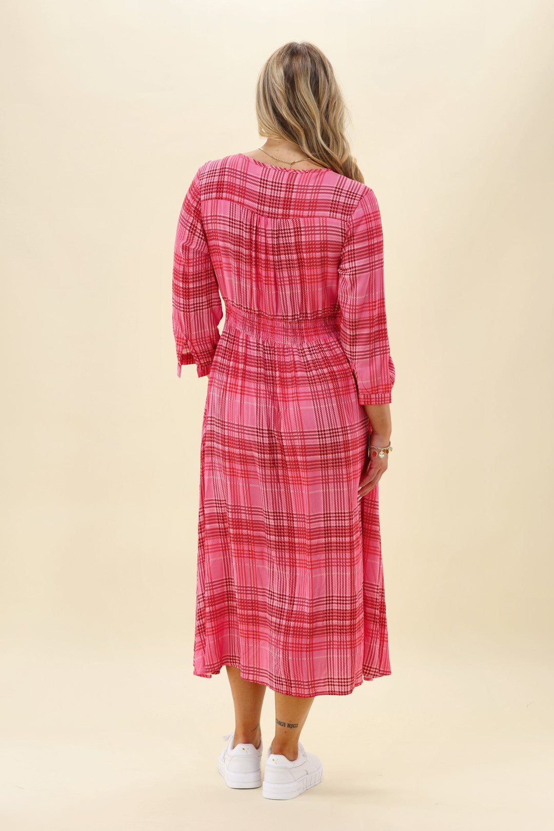 Sunday Boho Kathy Midi Dress Pink Gingham