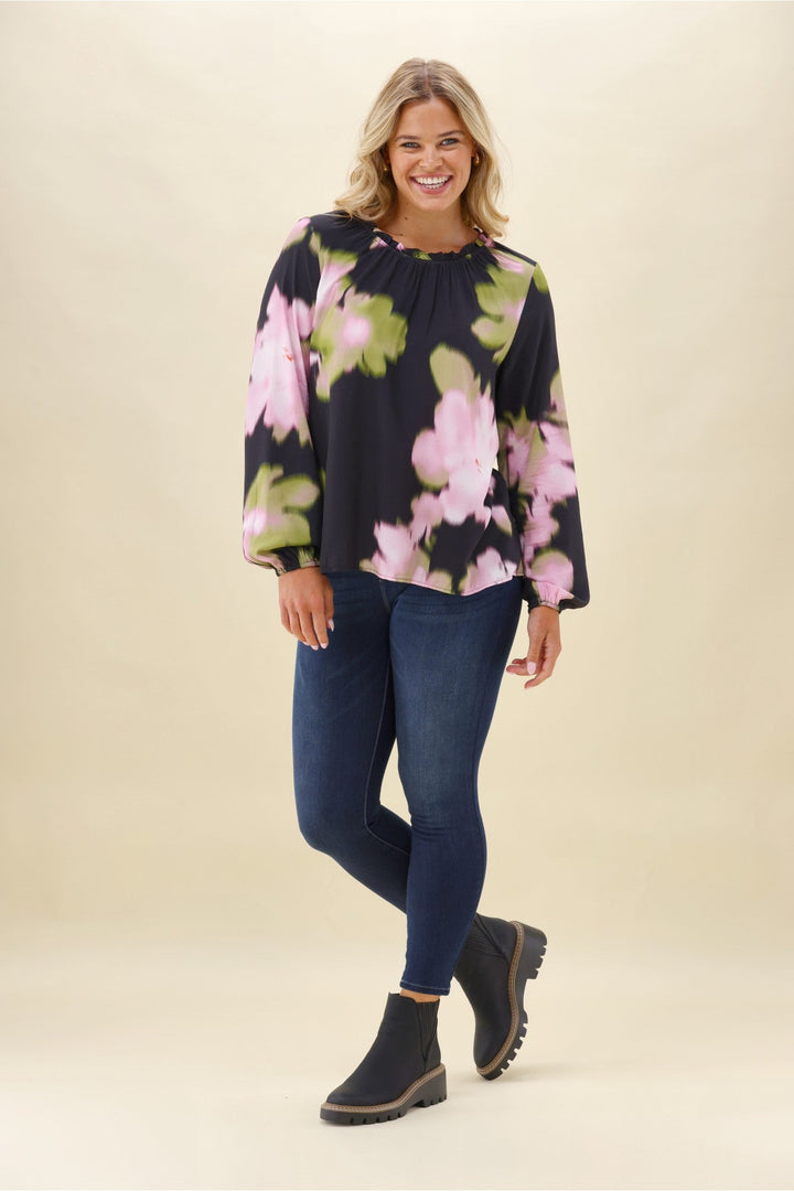 Sunday Boho Khol Black Floral Top