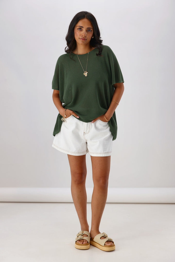 Sunday Boho Milan Mesh Knit Top Khaki