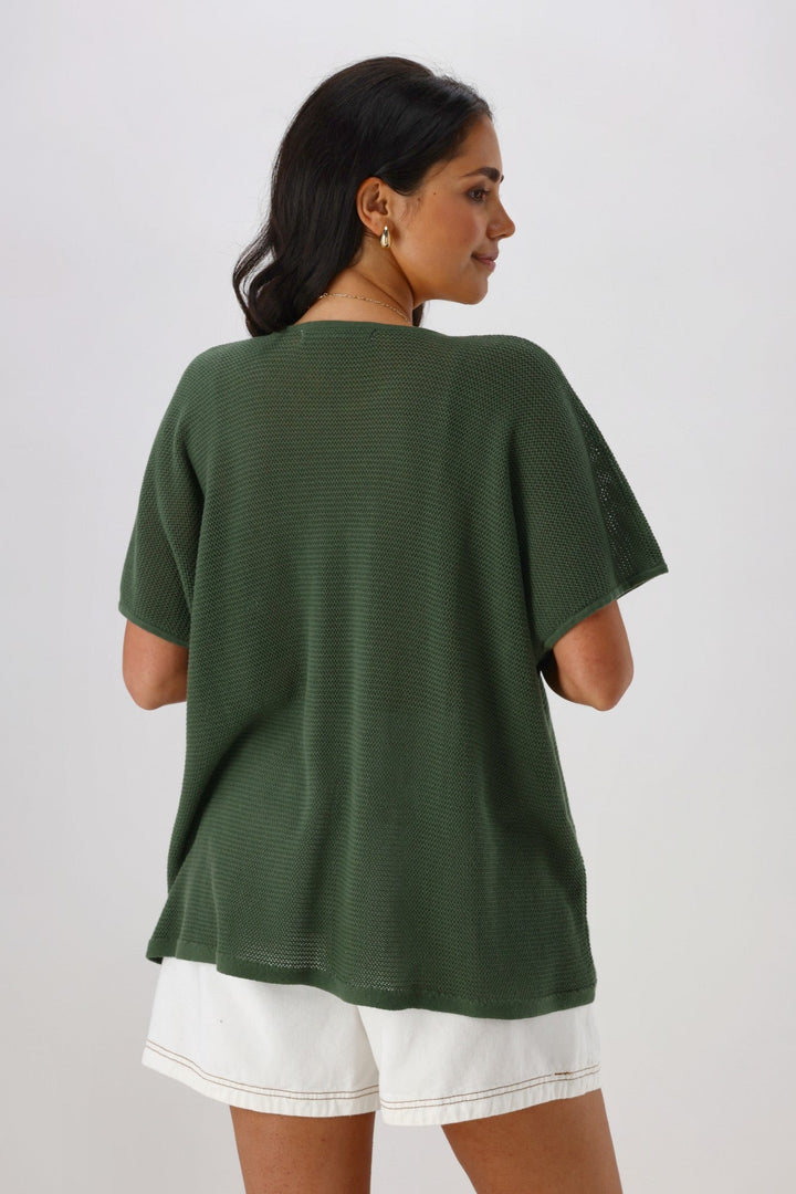Sunday Boho Milan Mesh Knit Top Khaki