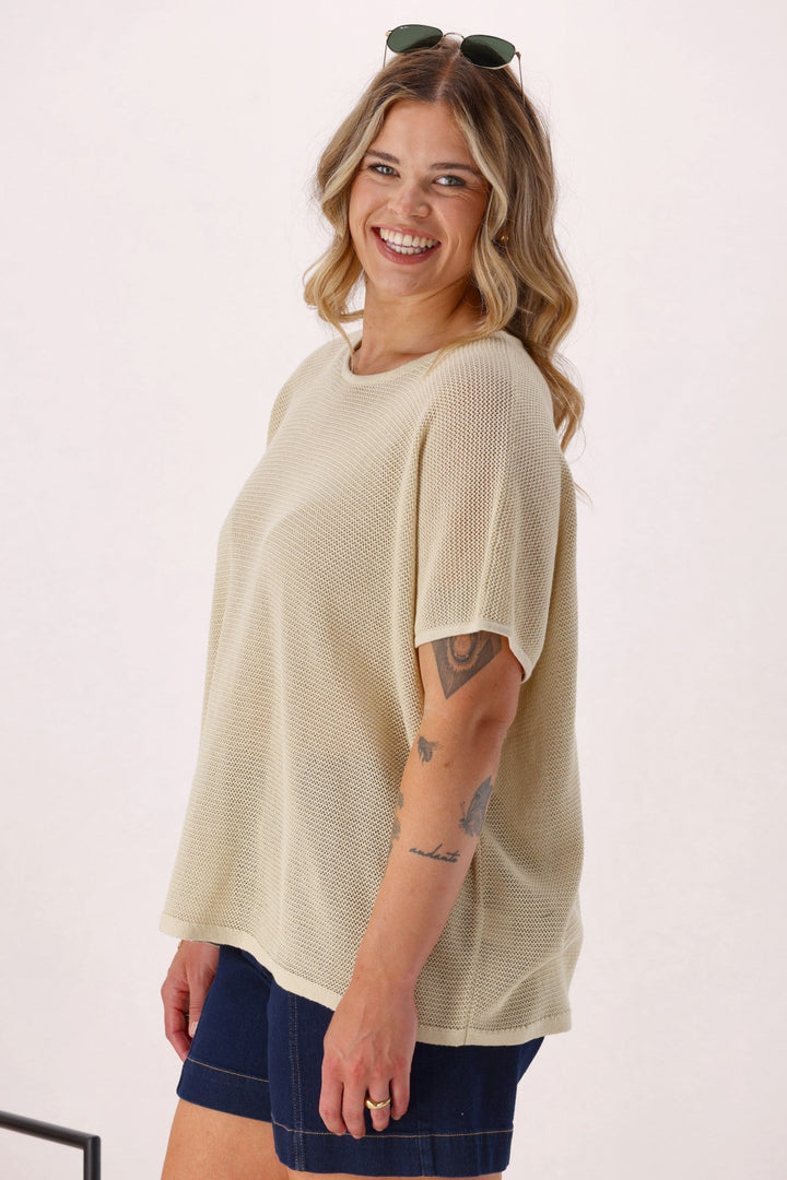 Sunday Boho Milan Mesh Knit Top Natural