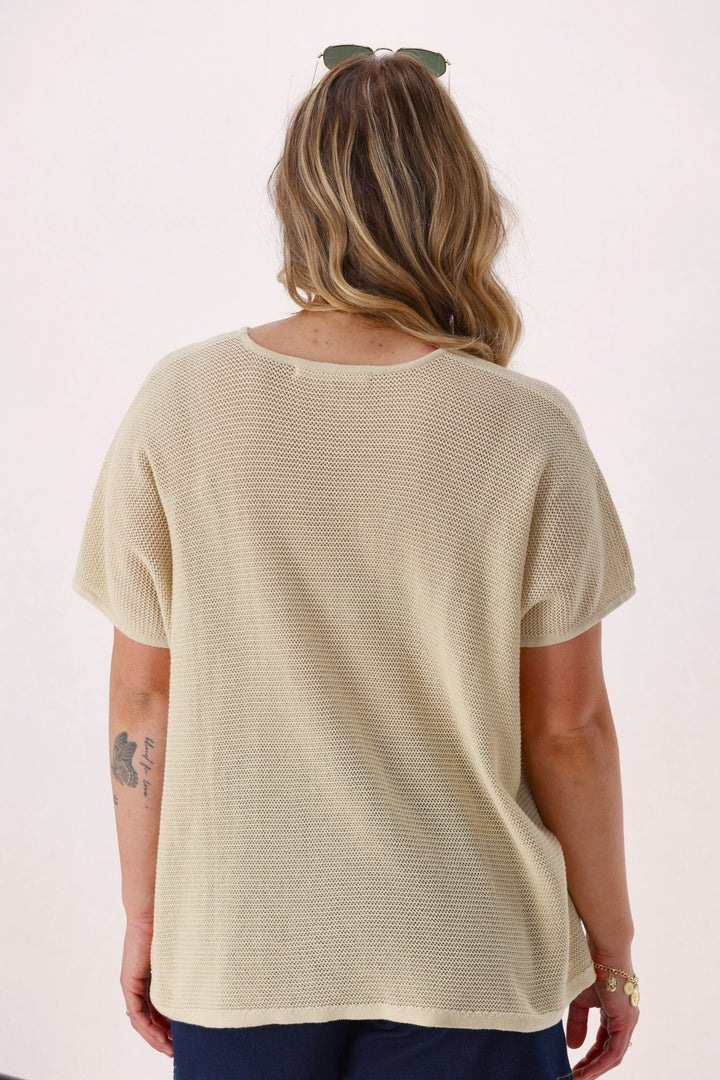 Sunday Boho Milan Mesh Knit Top Natural
