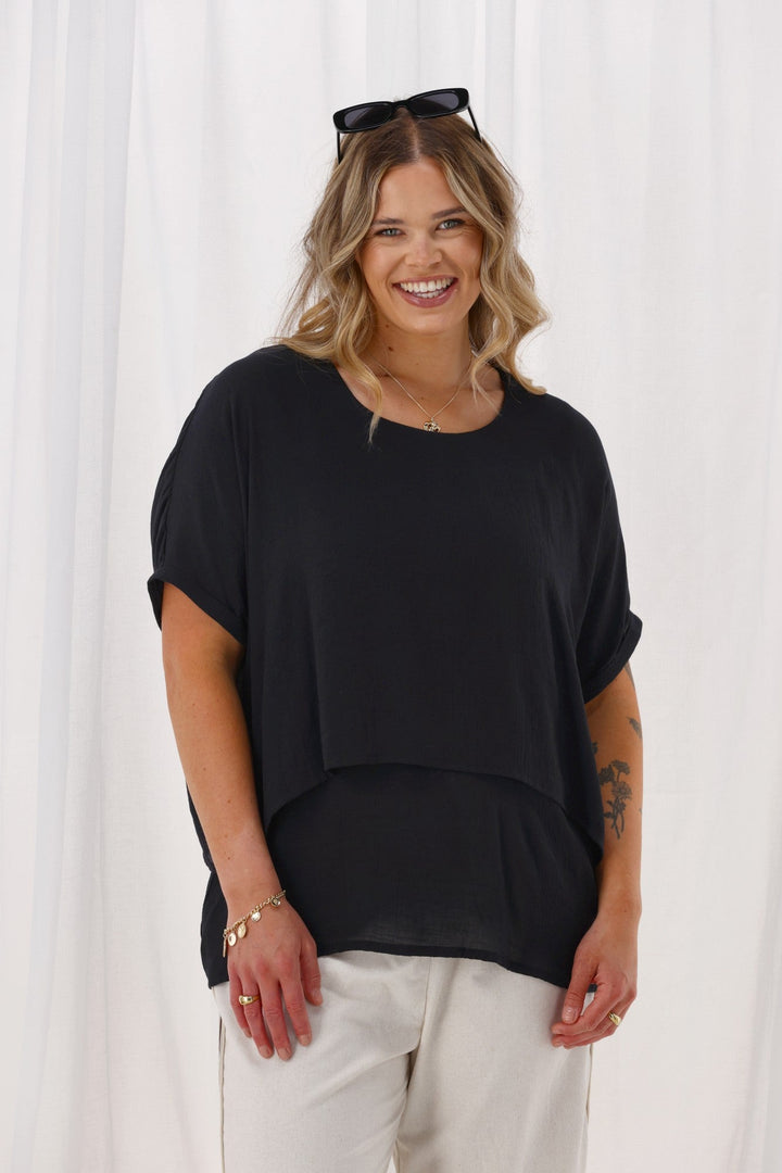 Sunday Boho Nova Layered Top Black
