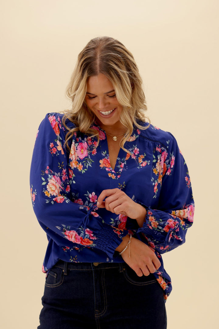 Sunday Boho Quintelle Top Paisley Print Blue
