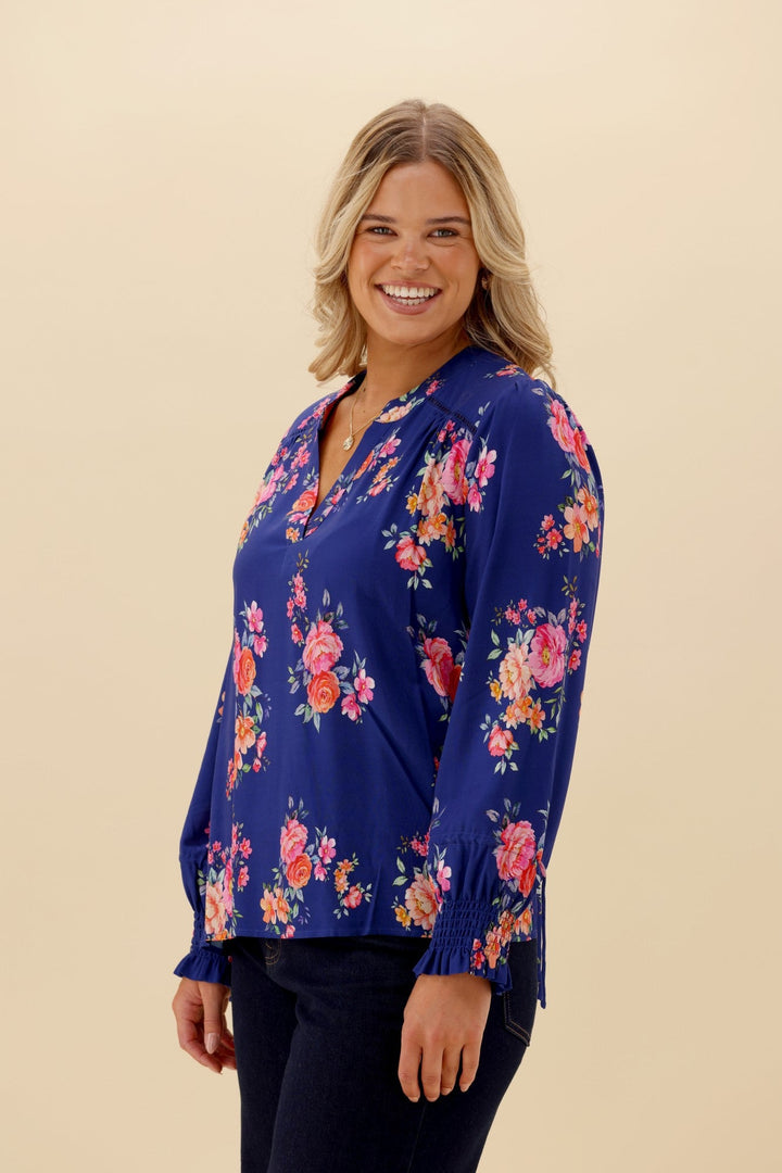 Sunday Boho Quintelle Top Paisley Print Blue