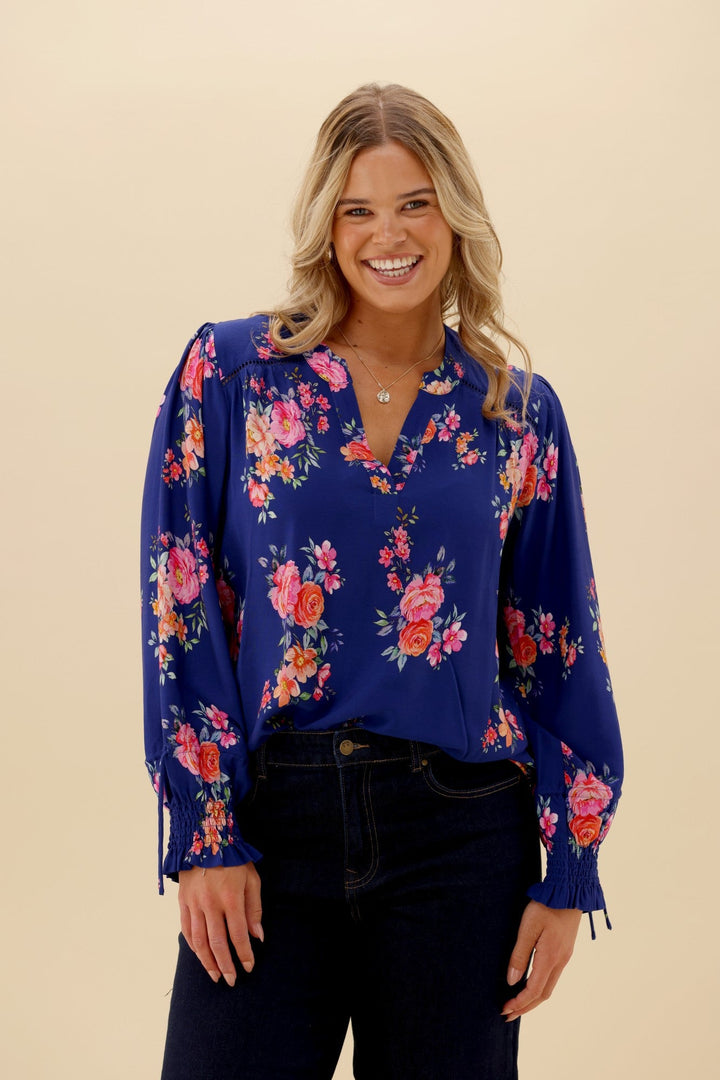 Sunday Boho Quintelle Top Paisley Print Blue