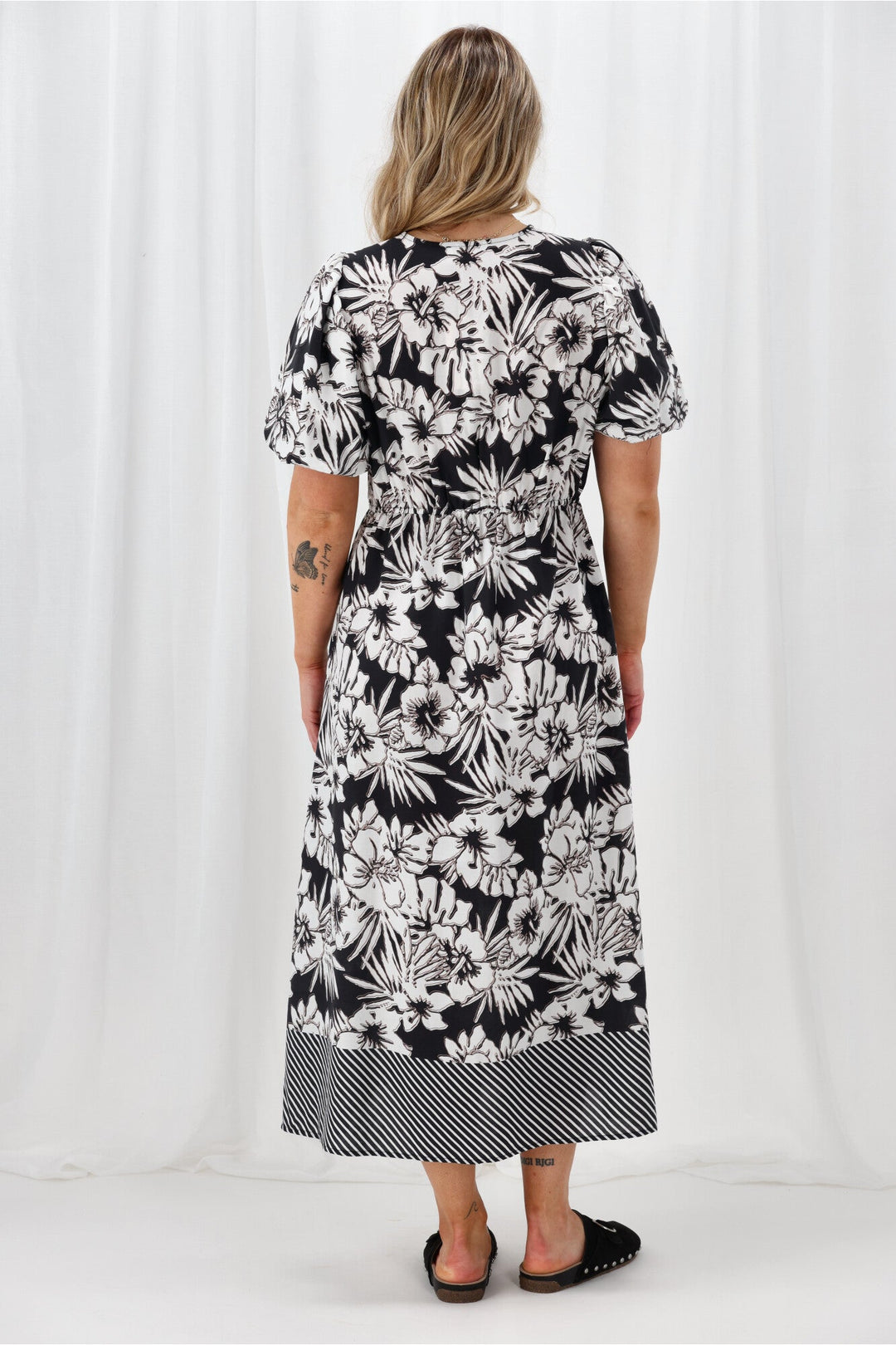 Sunday Boho Rebecca Border Print Dress Black White