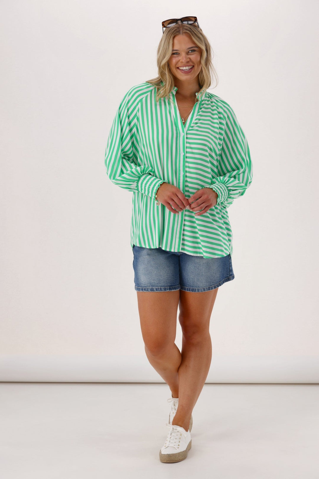 Sunday Boho Reece Stripe Blouse Green Stripe