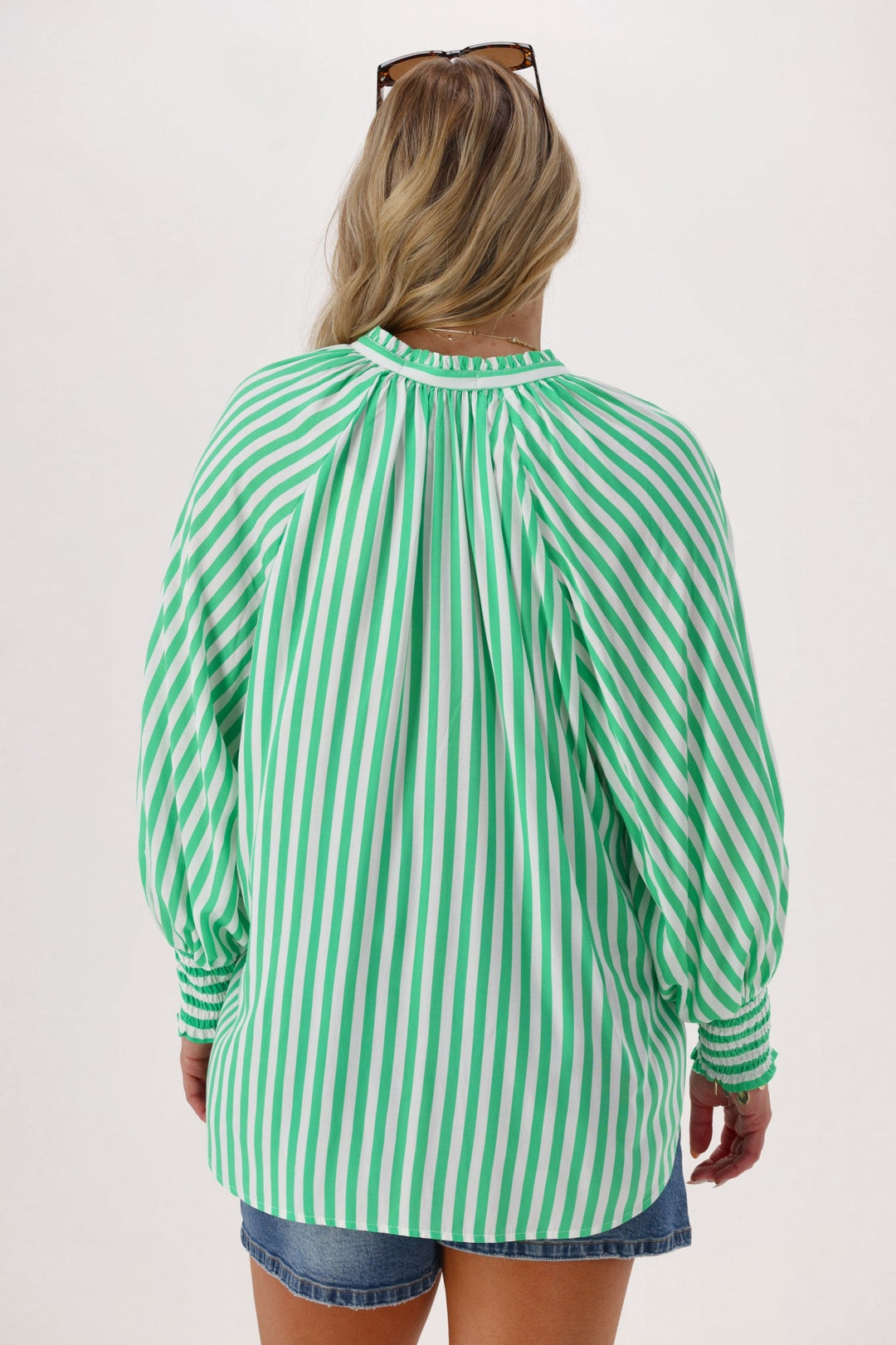 Sunday Boho Reece Stripe Blouse Green Stripe