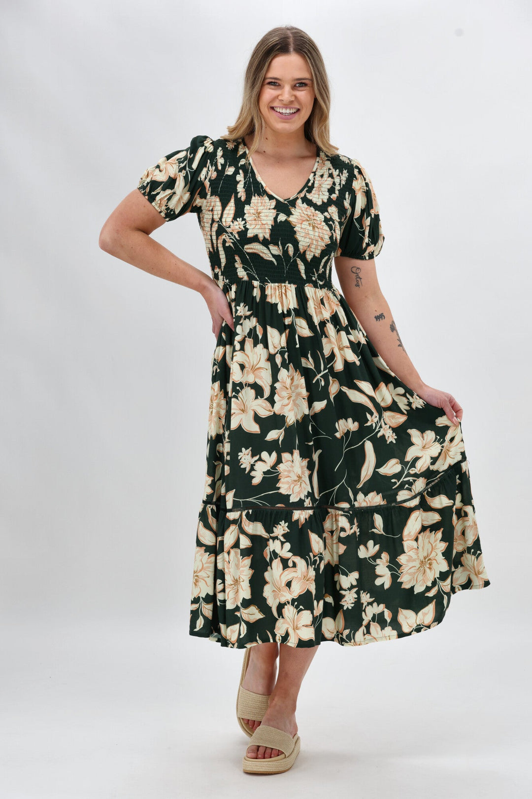 Sunday Boho Samara Dress Green Floral