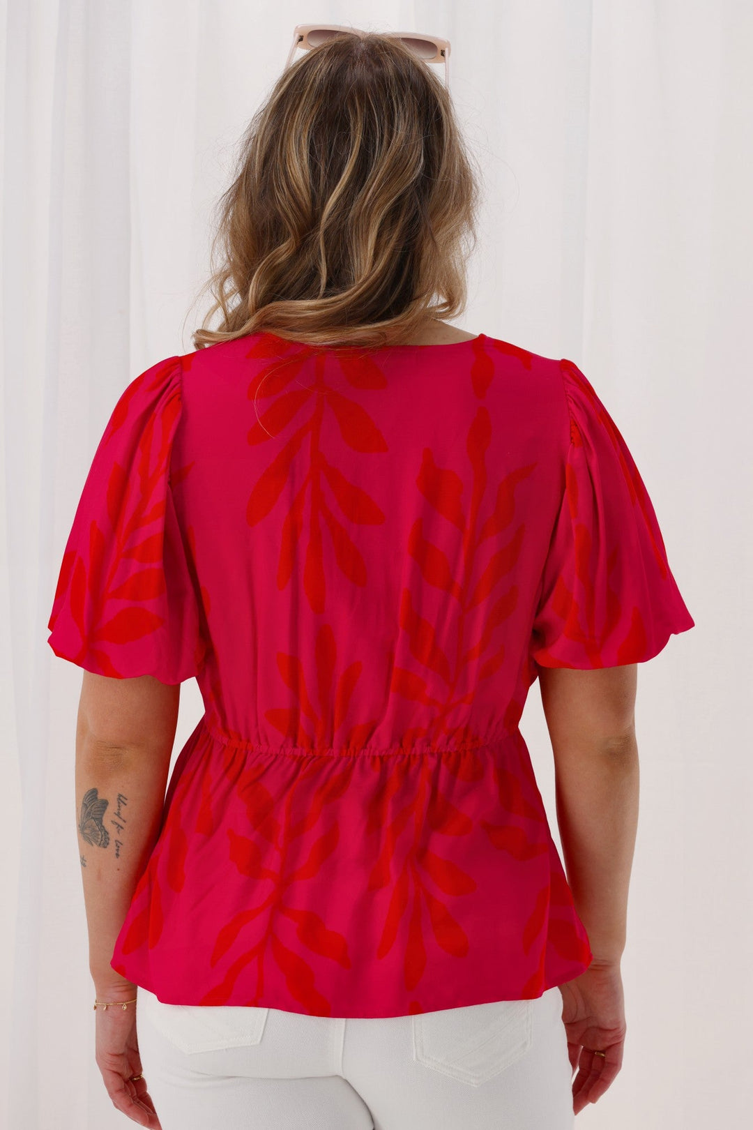 Sunday Boho Sierra Border Print Top Fuchsia Lipstick