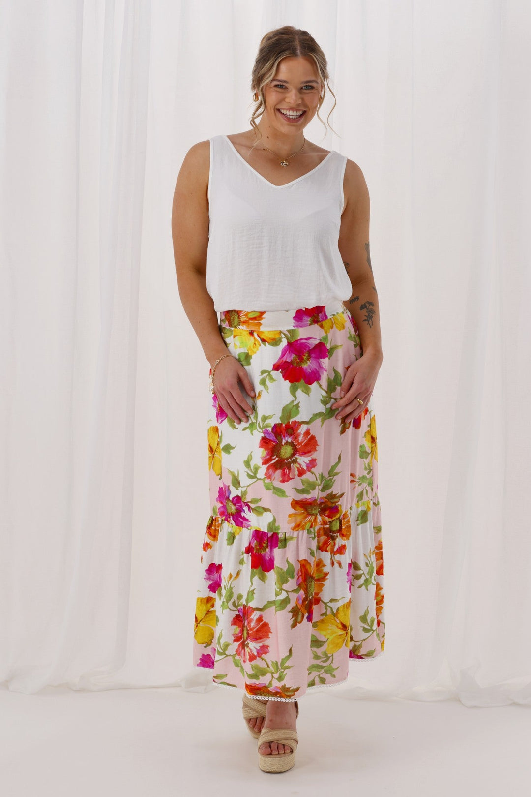 Sunday Boho St Tropez Floral Skirt White