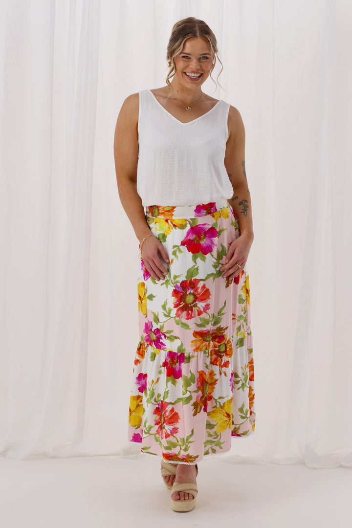 Sunday Boho St Tropez Floral Skirt White