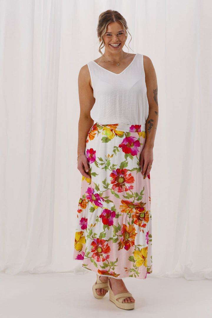 Sunday Boho St Tropez Floral Skirt White