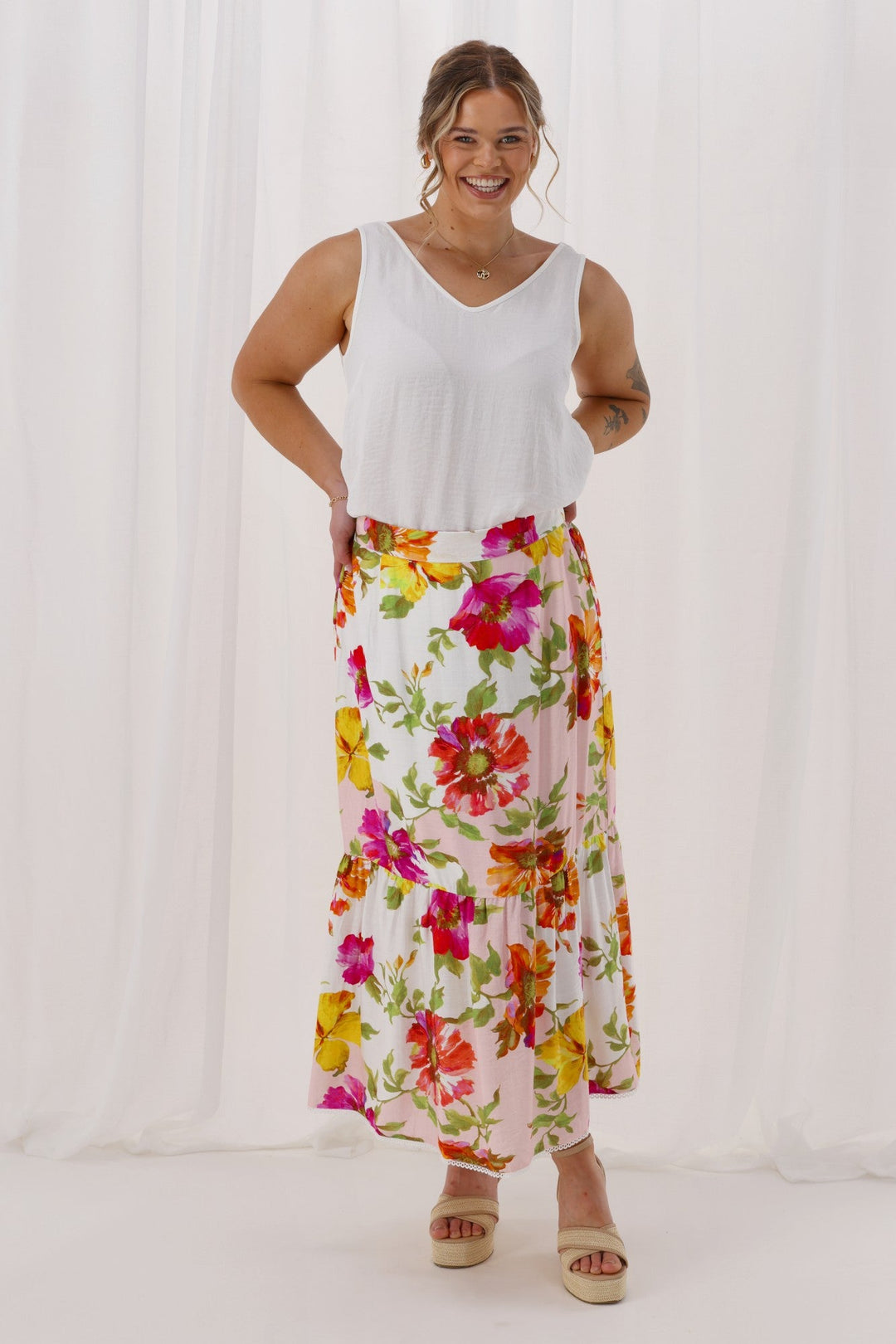 Sunday Boho St Tropez Floral Skirt White