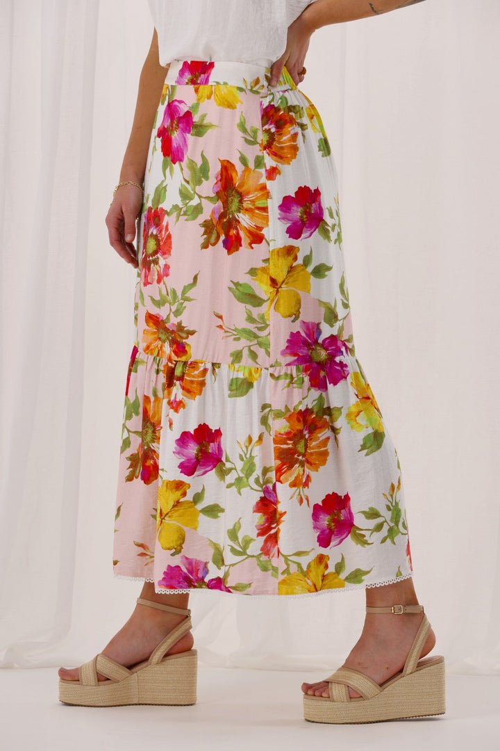Sunday Boho St Tropez Floral Skirt White