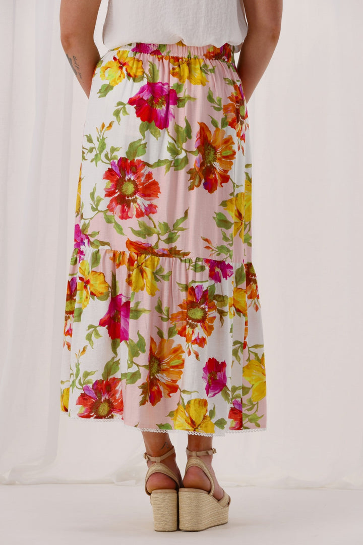Sunday Boho St Tropez Floral Skirt White