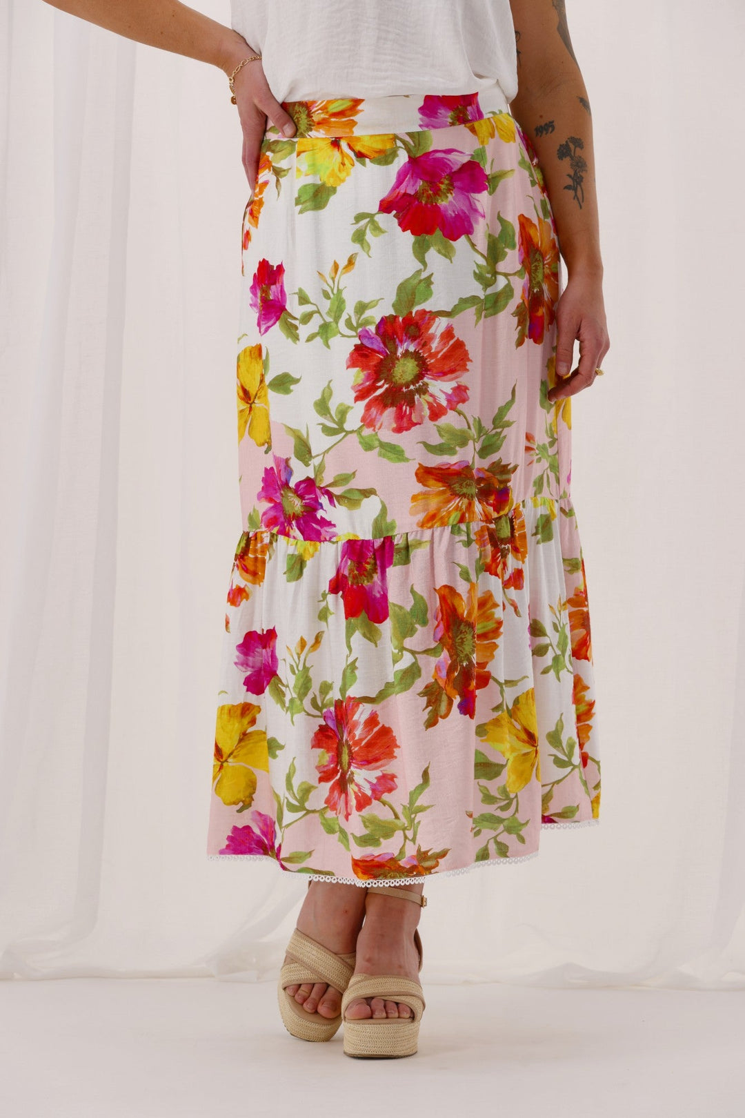 Sunday Boho St Tropez Floral Skirt White