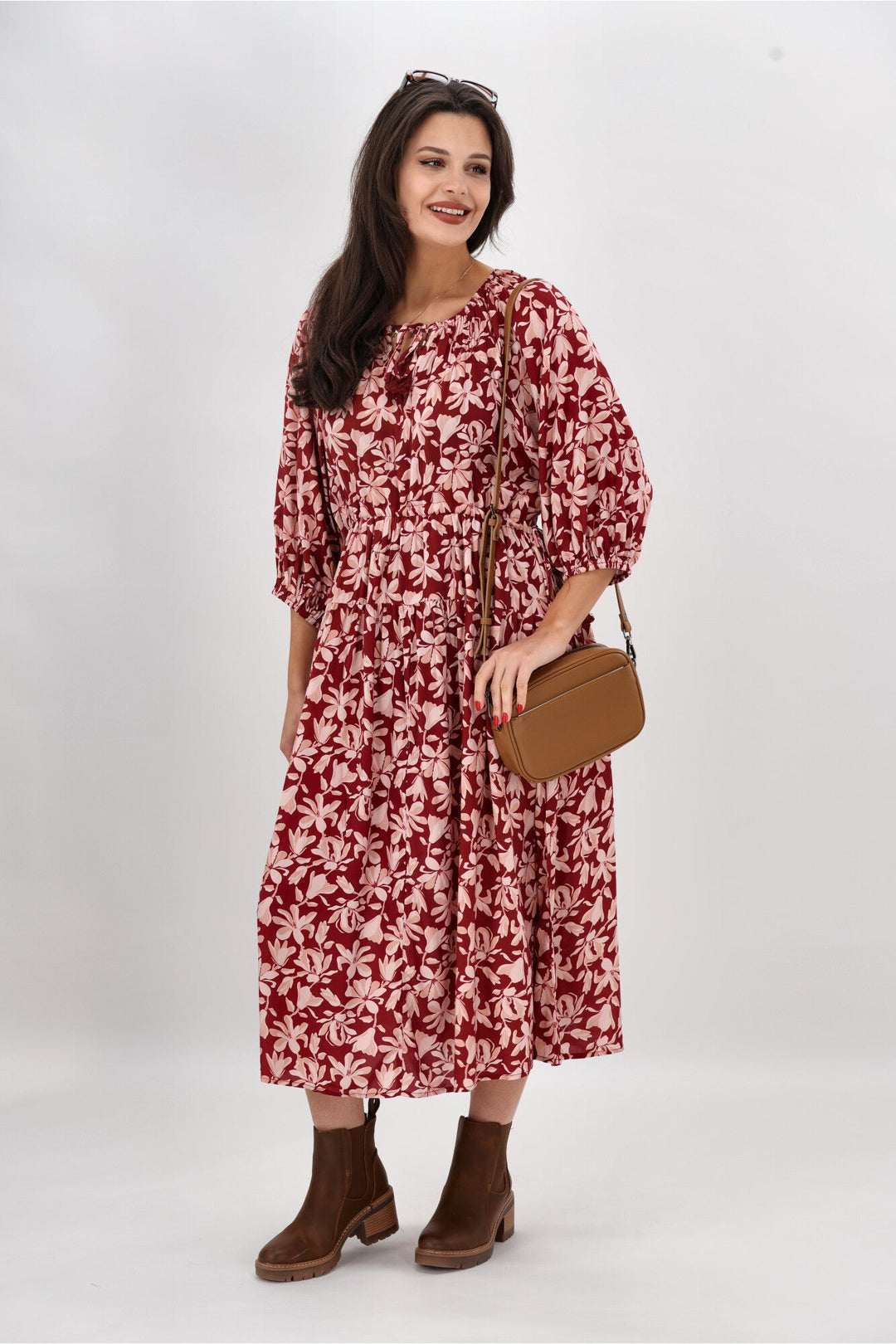 Sunday Boho Susan Midi Dress Merlot Floral