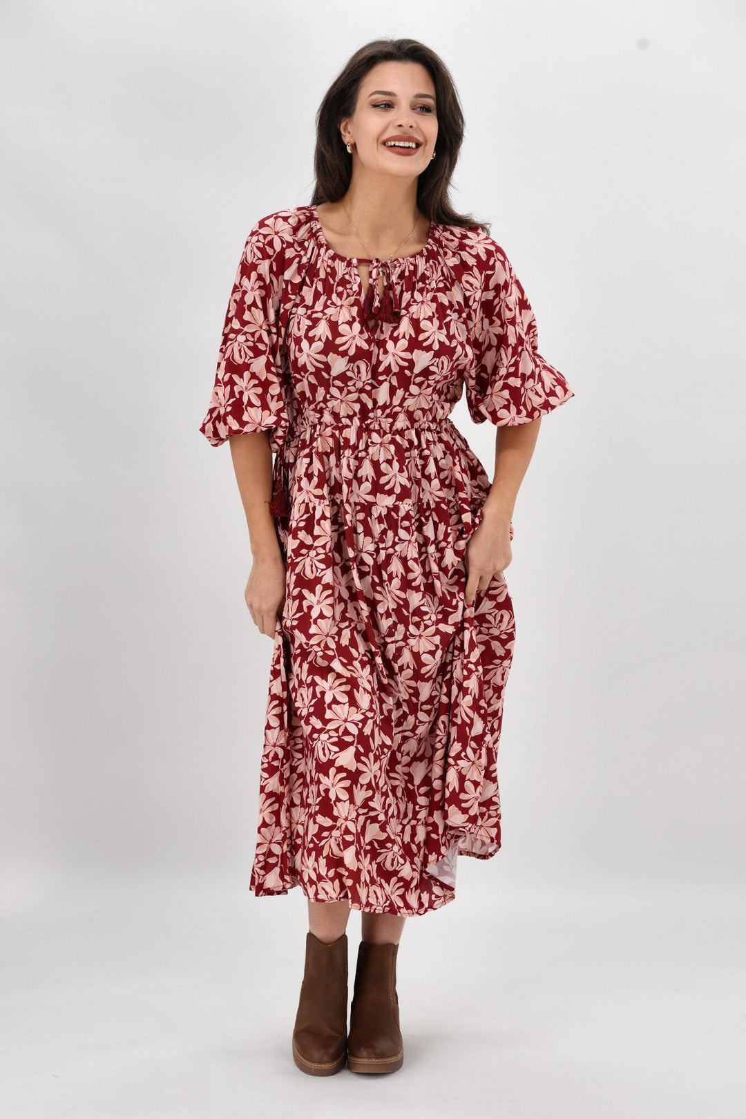 Sunday Boho Susan Midi Dress Merlot Floral