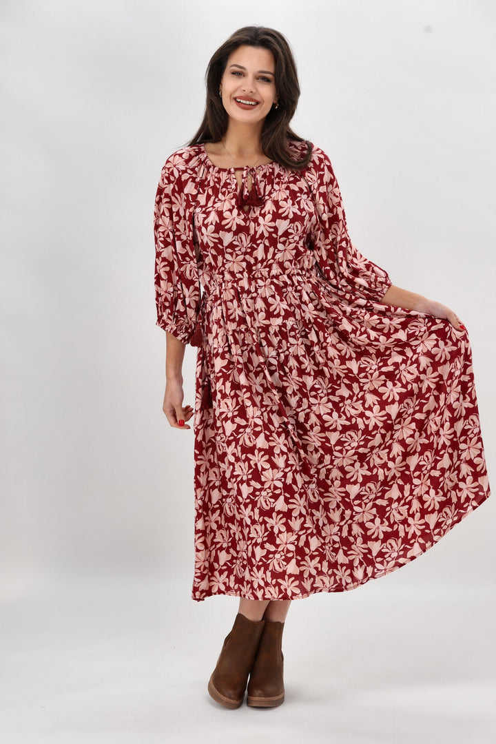 Sunday Boho Susan Midi Dress Merlot Floral