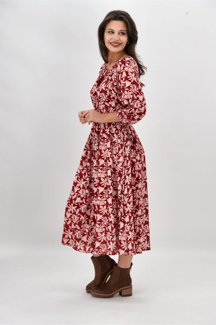 Sunday Boho Susan Midi Dress Merlot Floral
