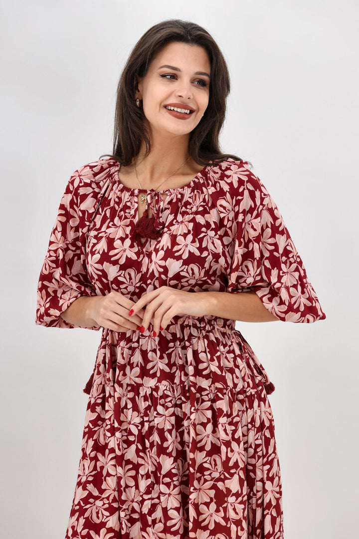Sunday Boho Susan Midi Dress Merlot Floral