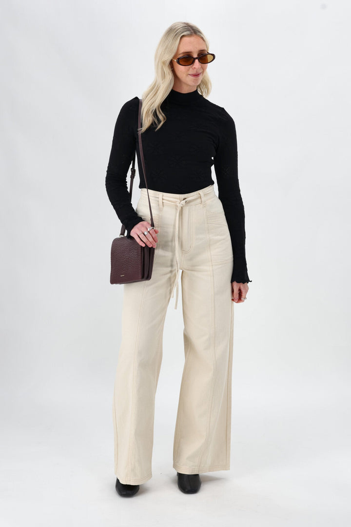 Minkpink Jane Drill Straight Leg Pant Ivory