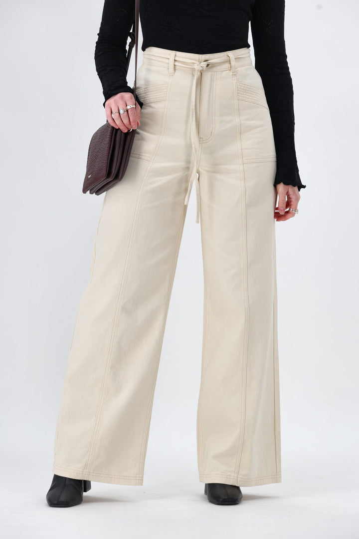 Minkpink Jane Drill Straight Leg Pant Ivory