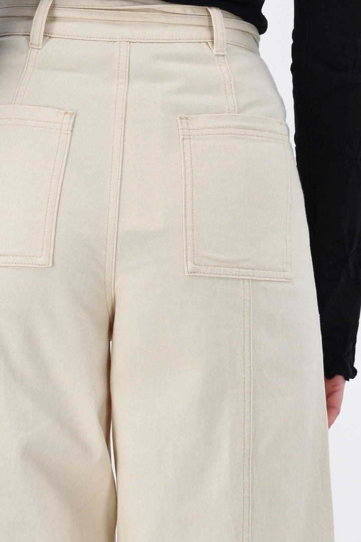 Minkpink Jane Drill Straight Leg Pant Ivory
