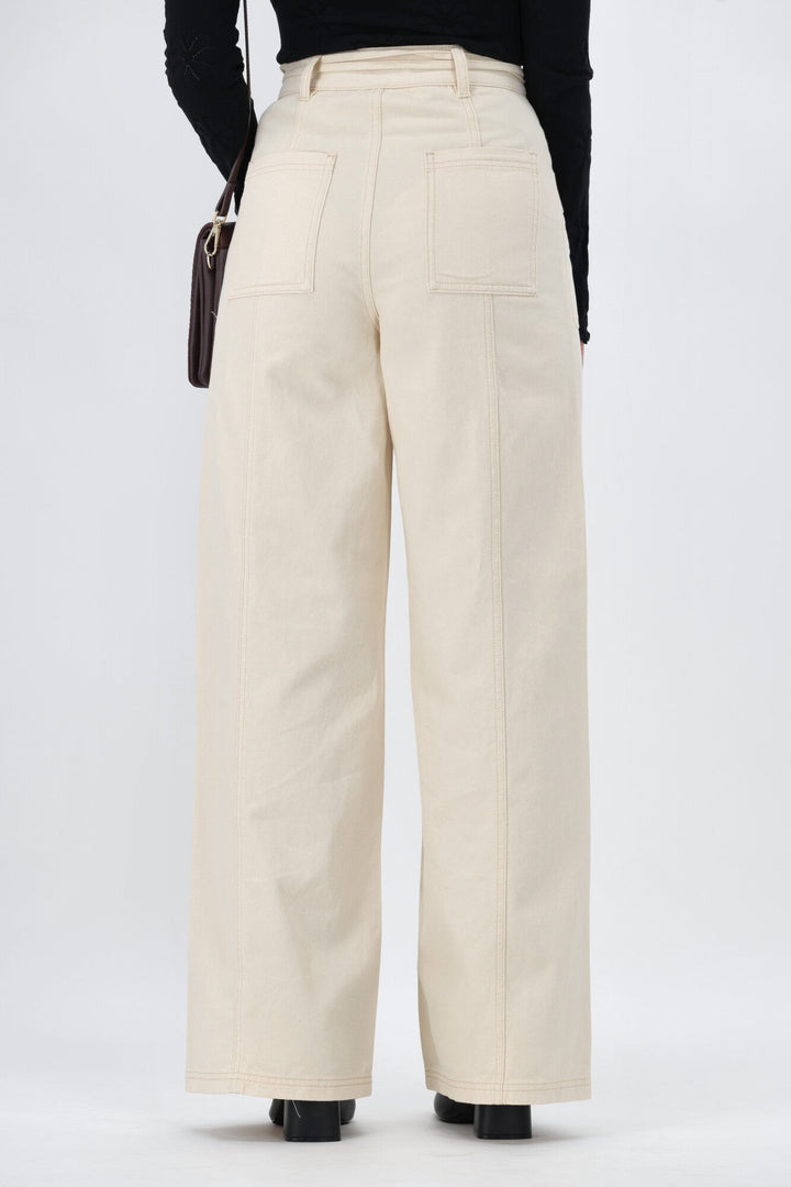 Minkpink Jane Drill Straight Leg Pant Ivory