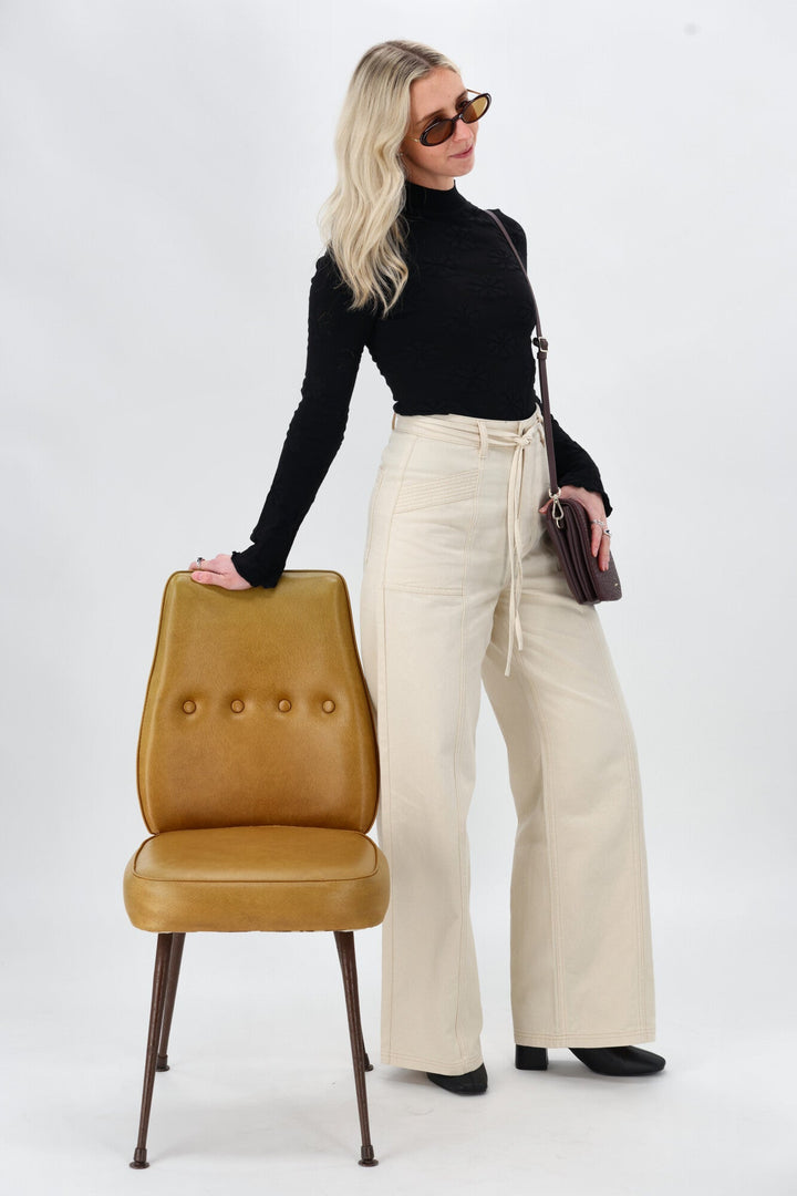Minkpink Jane Drill Straight Leg Pant Ivory