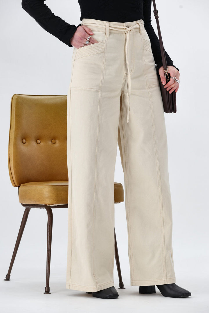 Minkpink Jane Drill Straight Leg Pant Ivory
