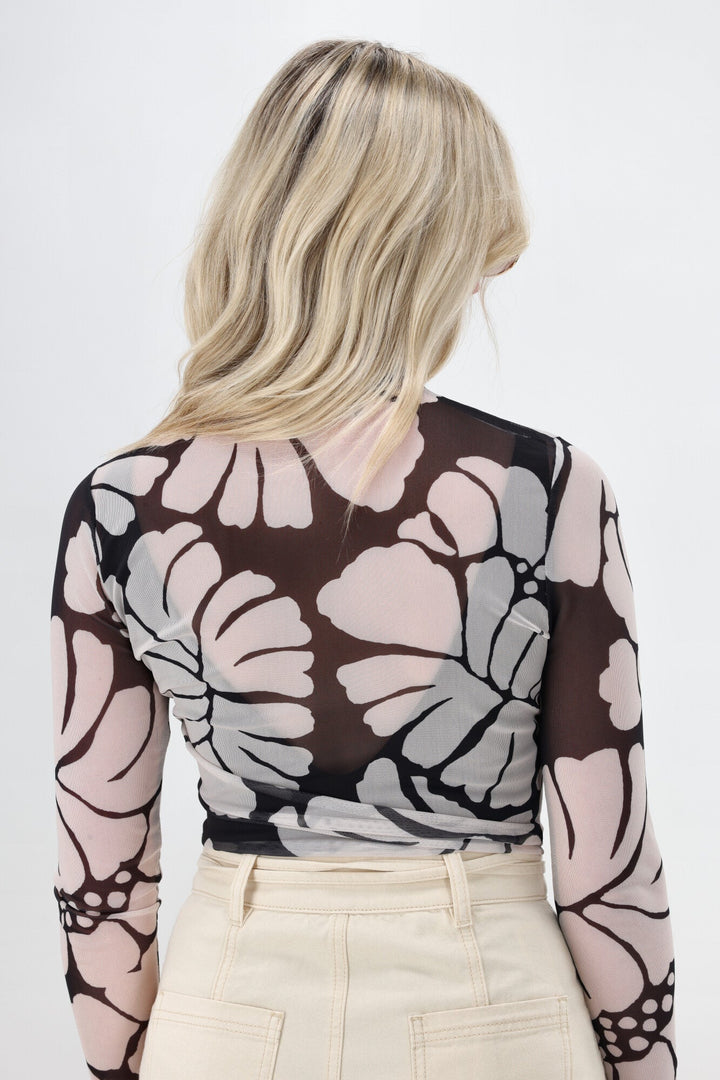 Minkpink Persephone Mesh Skivvy Top Black - Floral