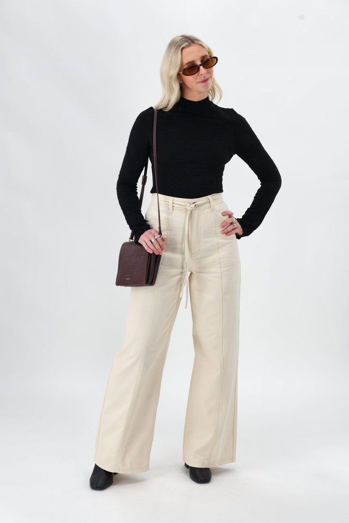 Minkpink Jane Drill Straight Leg Pant Ivory