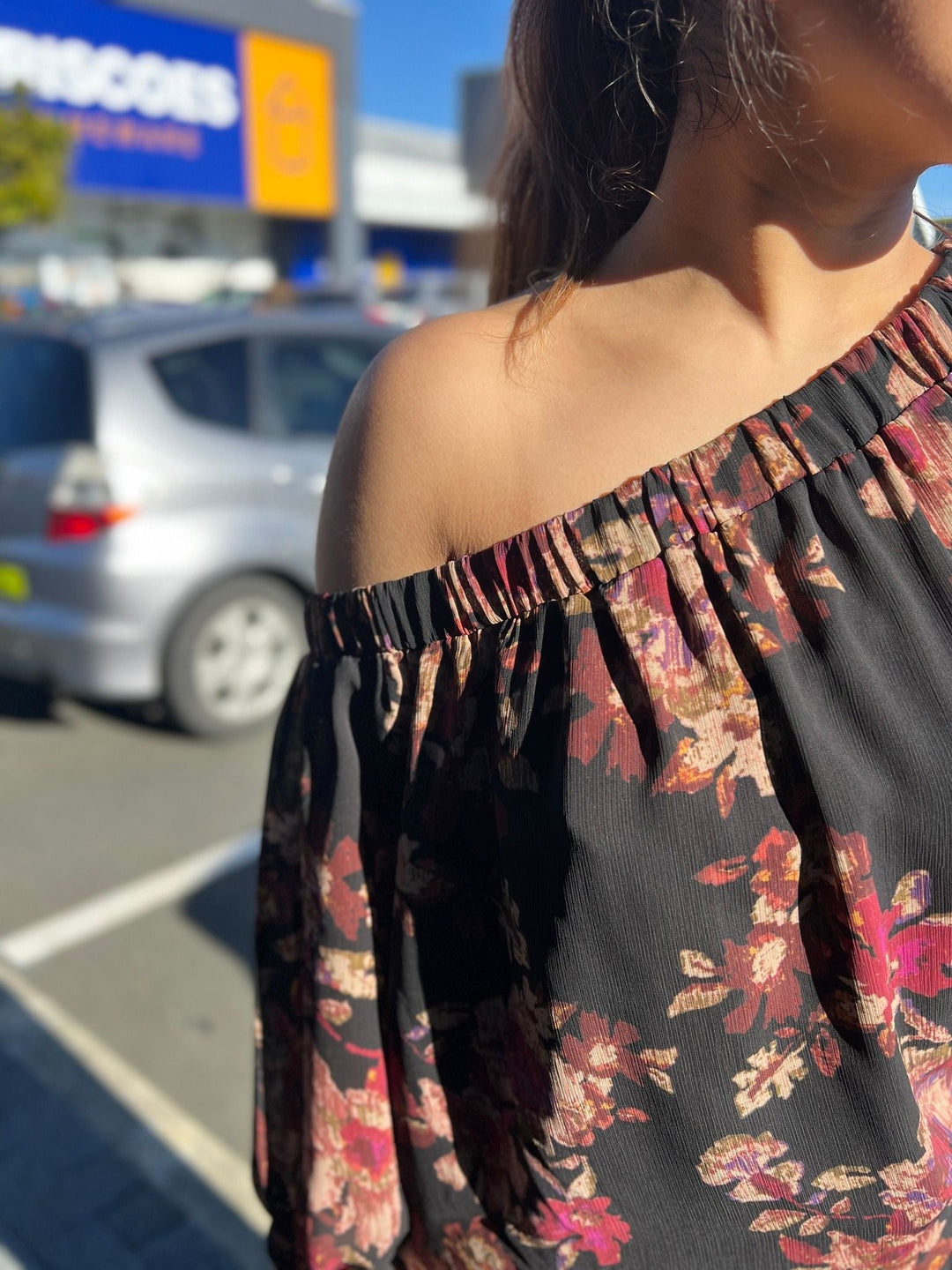 Celebration By Giselle Off the Shoulder Top Floral Black