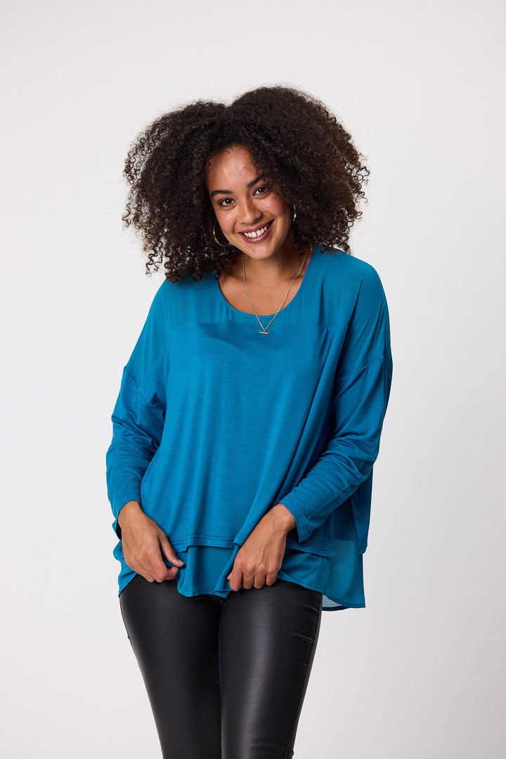 Label Remy Long Sleeve Overlay Top Teal