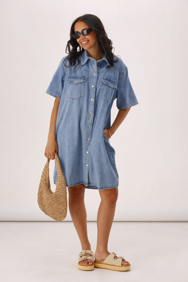 Foxwood Sorcha Denim Dress Light Blue