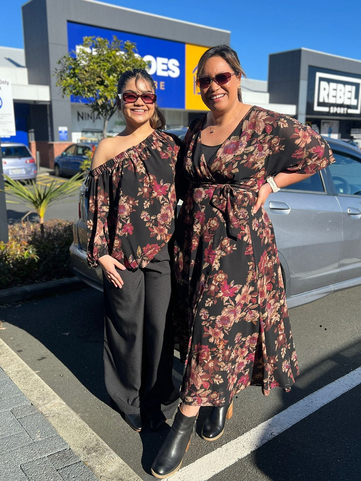 Celebration By Giselle Off the Shoulder Top Floral Black