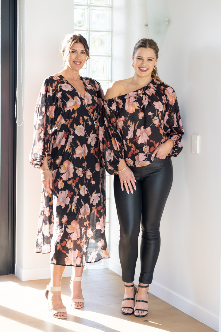 Celebration By Claudia off the Shoulder Top Black Floral