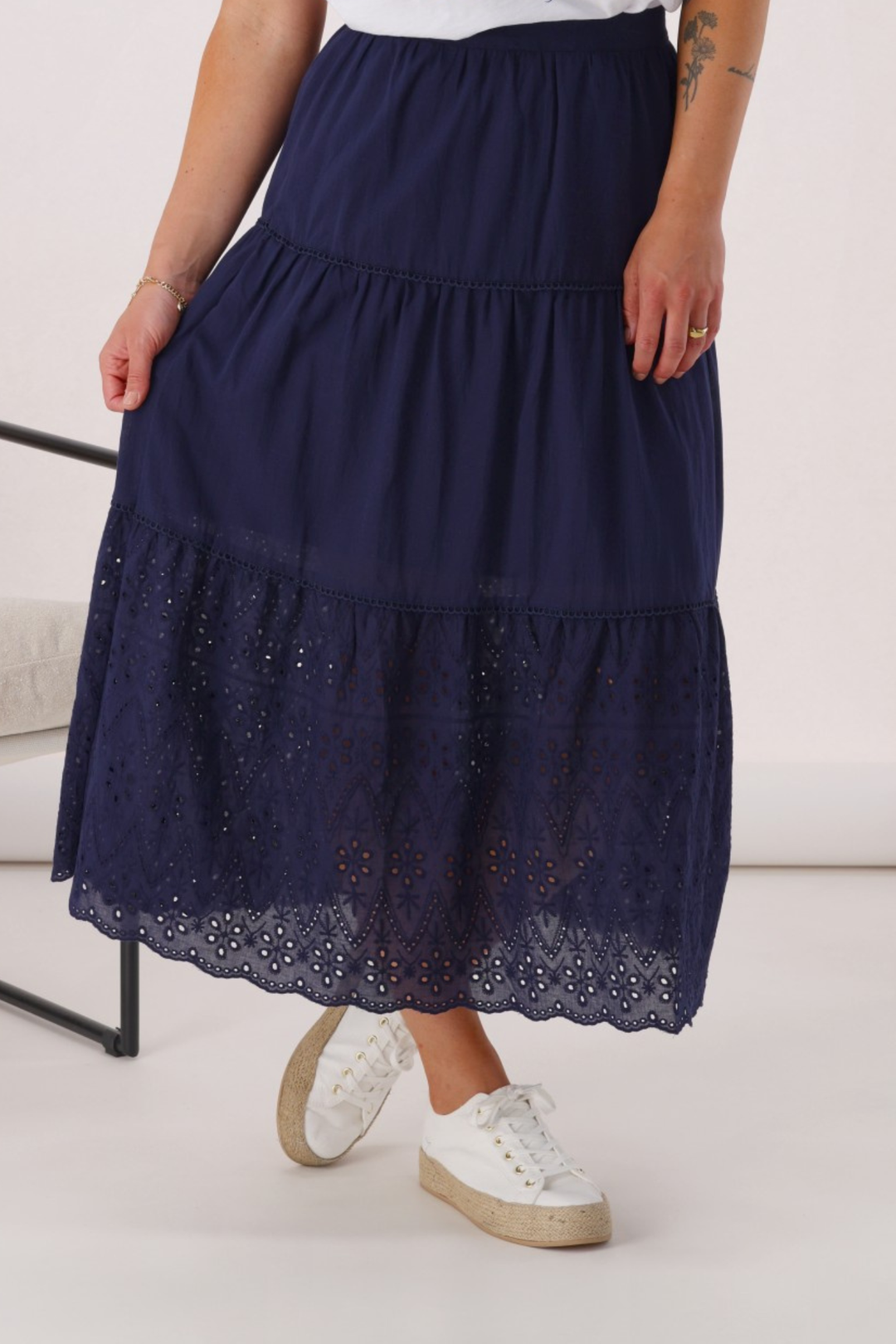 Gloss the Label Taia Broderie Hem Skirt Midnight