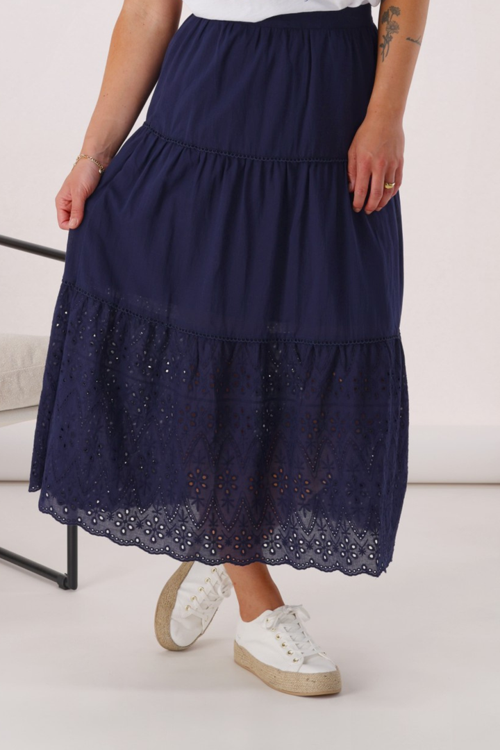 Gloss the Label Taia Broderie Hem Skirt Midnight