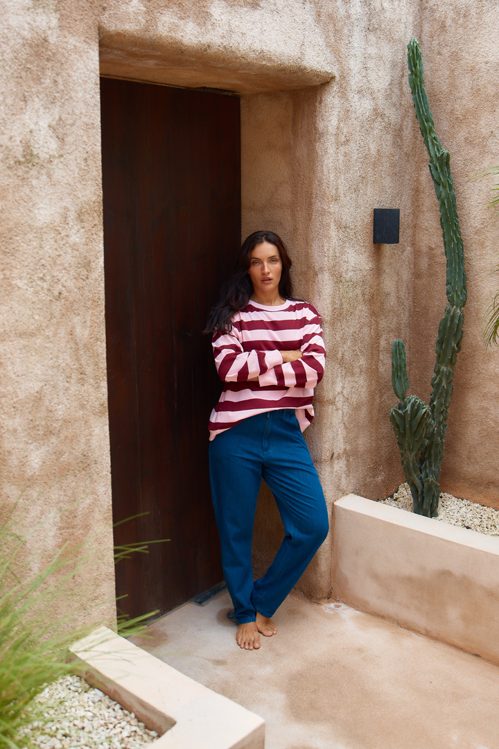 Betty Basics Stazie Sweatshirt Pink Red Stripe