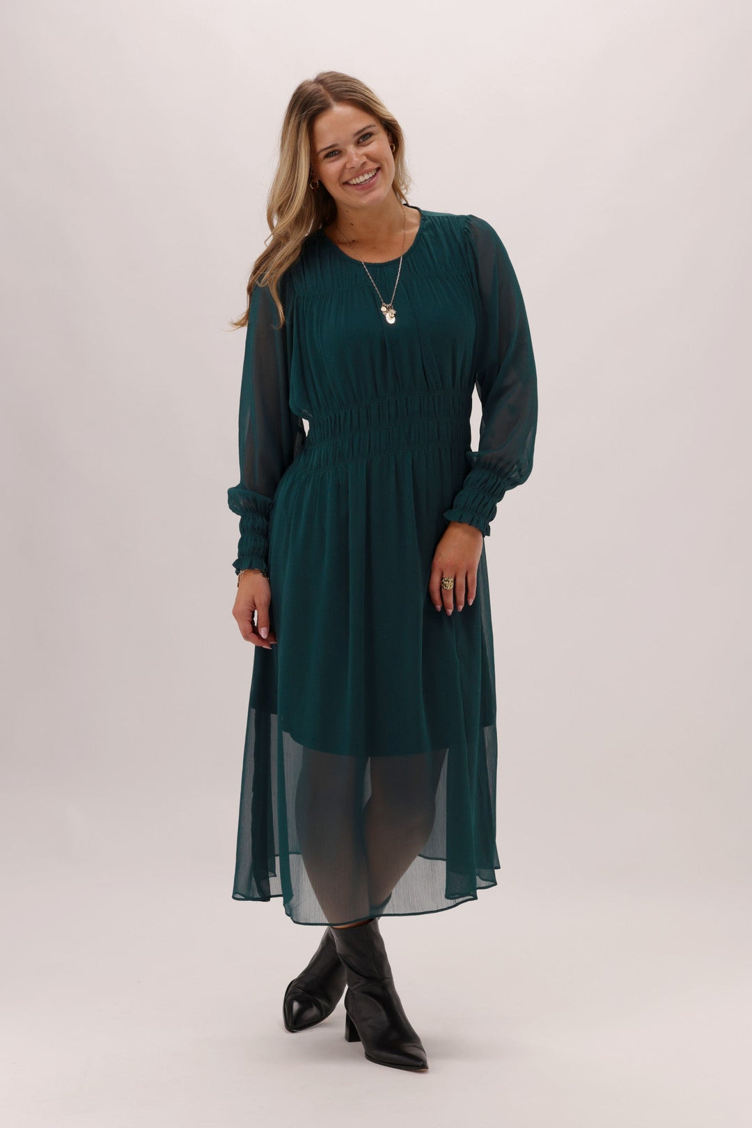Gloss The Label Xanthe Pleated Dress Petrol
