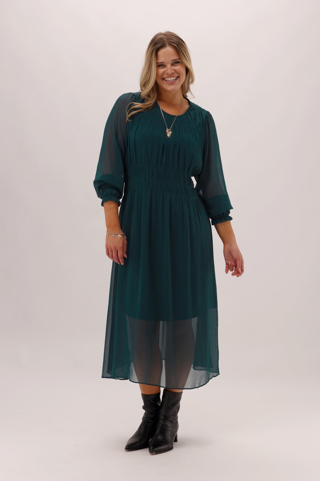 Gloss The Label Xanthe Pleated Dress Petrol